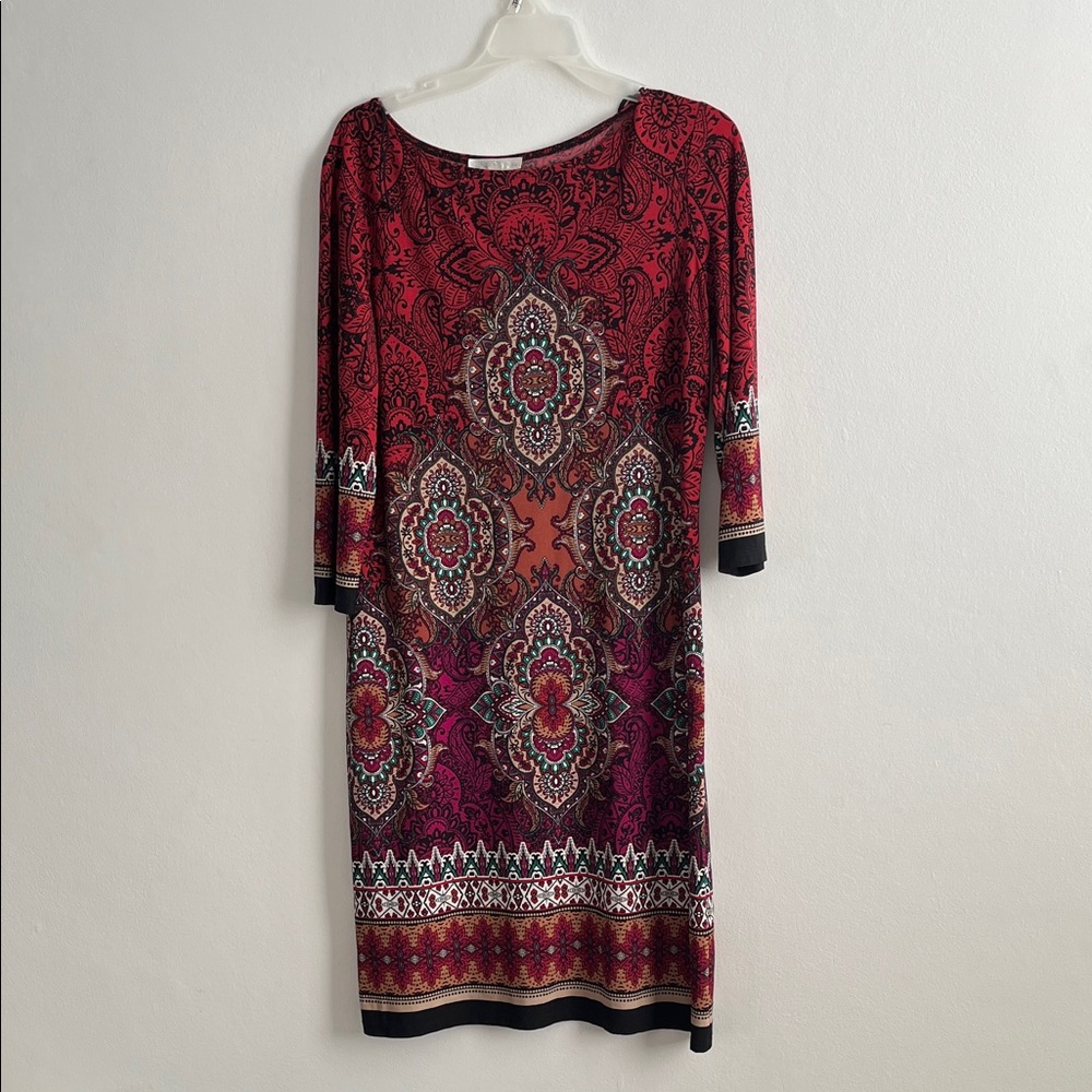 London Times Red and Black Long Sleeve Dress